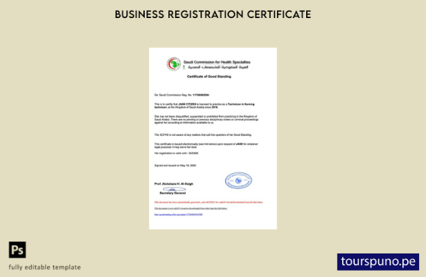 listo para imprimir certificado de buena reputación de Arabia Saudita Plantilla 
